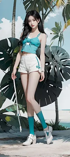 夏天 海边 ai动漫美女 美腿 手机壁纸