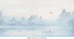 中国风水墨画桂林山水背景插画海报图片素材