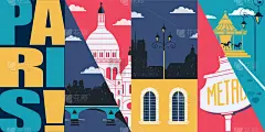 法国,现代,绘画插图,城市天际线,建筑外部,矢量,巴黎,扁平化设计