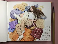 自然洒脱的漫画女孩手绘图片