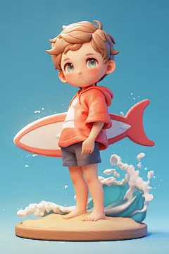 冲浪避暑3D人物形象
