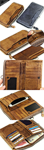 Handmade men long leather wallet men vintage brown gray long wallet for him: 