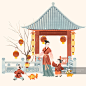 中国古代传统年俗正月十四试花灯插画图片素材