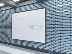 大型海报在地铁车站三维插画空间，车站，地铁，模板，三，地下，上，墙，白色