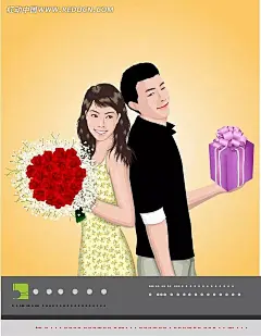 人物插画背靠背拿着礼物盒和玫瑰花束的男女爱情|背靠背|卡通人物|卡通人物图片|漫画人物|玫瑰花束|拿着礼物盒|男女|情侣|情人节|人物插画|人物素材|人物图片|矢量人物