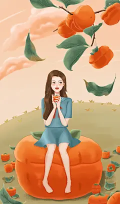 柿子插画柿子手绘