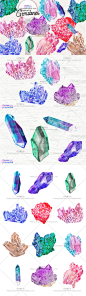 12款水彩手绘天然宝石钻石原矿石水晶剪贴画PNG免抠图片设计素材-淘宝网