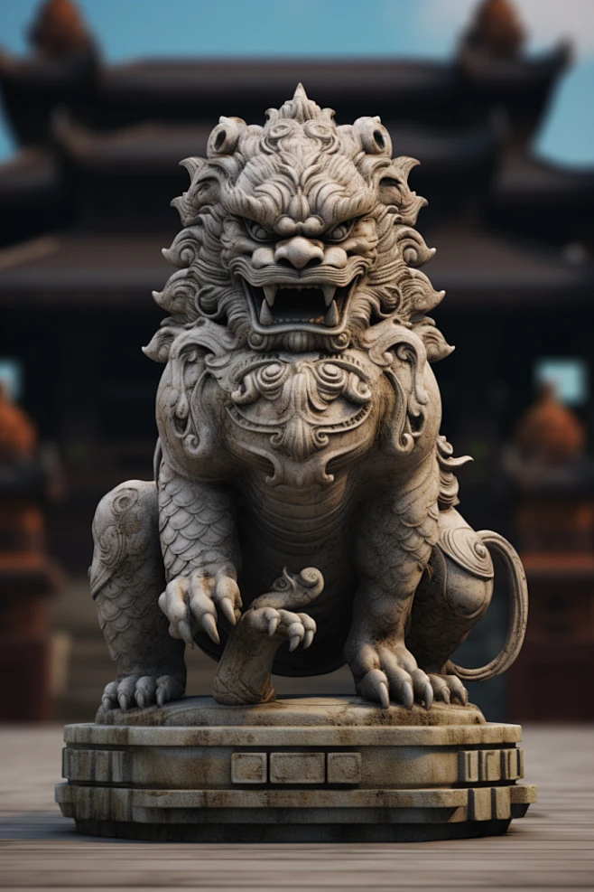 企业精神石狮子摄影图片