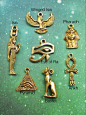 Gold Egyptian Eye of Horus, pyramid, Isis Bastet necklace: 