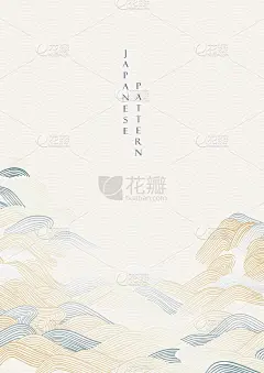 日本人用线型矢量手绘波型。东方背景与海洋海模板在复古风格。