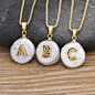 New Fashion Initial Alphabet A-Z Letters Natural Freshwater Pearl Pendant Necklace Copper Zirconia Choker Jewelry Gift For Women