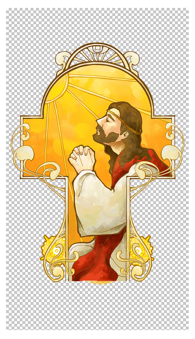 耶稣祈祷手绘耶稣画psd免抠17