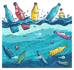 水污染回收环境影响废物管理海洋污染-漂浮在水中的塑料瓶，各种颜色