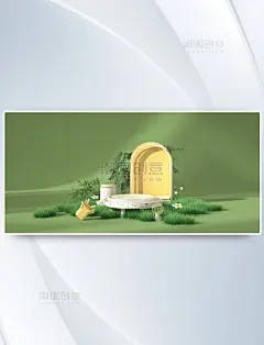 C4D春季展台绿色小清新场景海报