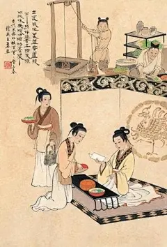 盘点逐渐被遗忘的中国古老习俗 1/25 - 连环画 - 金山词霸汉语【晋　馈春盘】 
立春咸作春盘尝，芦菔芹芽伴韭黄。互赠友僚同此味，果腹勿须待膏粱。
