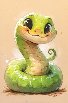 AI数字艺术蛇年可爱小青蛇插画