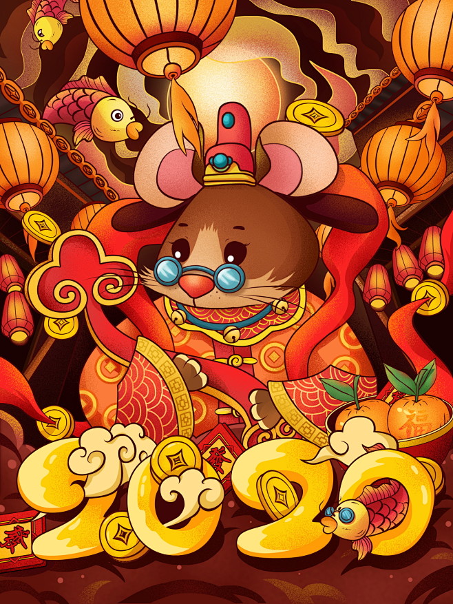 鼠年春节插画
