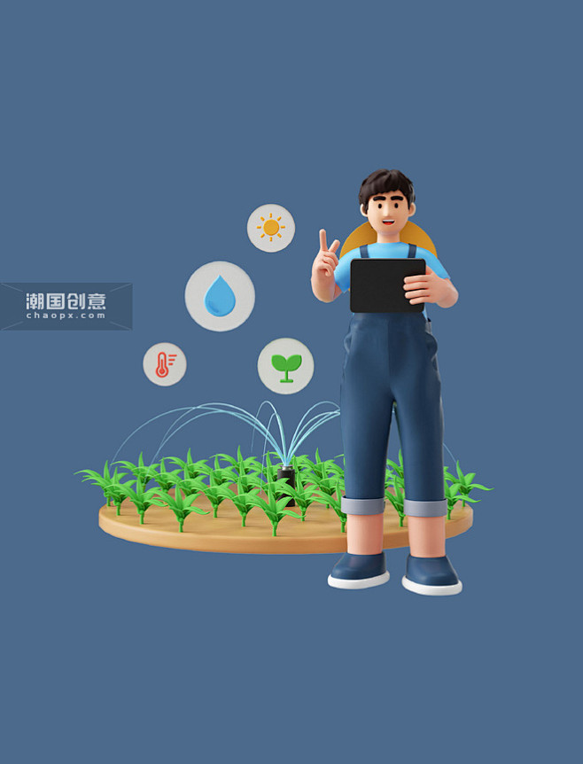 3d立体C4D农业人物现代农业灌溉图片_...