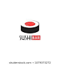 Sushi logo, icon, symbol, emblem, sign. Vector Style Illustration Logo of Japanese restaurant and Asian Street Fast Food Bar or Shop, Sushi, Maki and Onigiri Salmon Roll