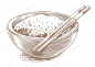 绘图的木碗米饭和筷子