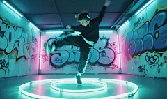 正在舞蹈室训练街舞的男孩