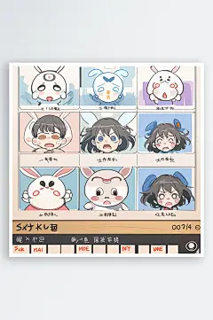 数字艺术漫画分格卡通兔子卡通表情包-众图网