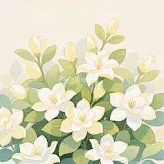 卡通水彩手绘栀子花花丛高清模板免费下载-趣麦麦图