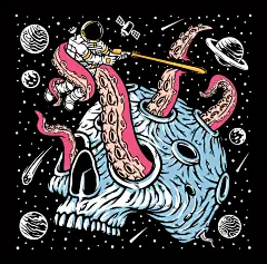 太空章鱼星球探险宇航员矢量插画