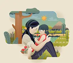 温馨母女插画矢量素材