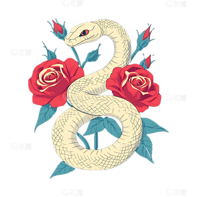 蛇年春节蛇缠绕花朵元素