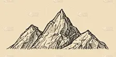 山区风景草图。大自然的古老载体
