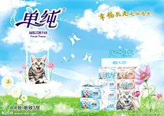 单纯淘气猫抽纸海报宣传，广告设计喷绘