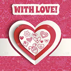 纸心情人节贺卡与装饰背景矢量插图