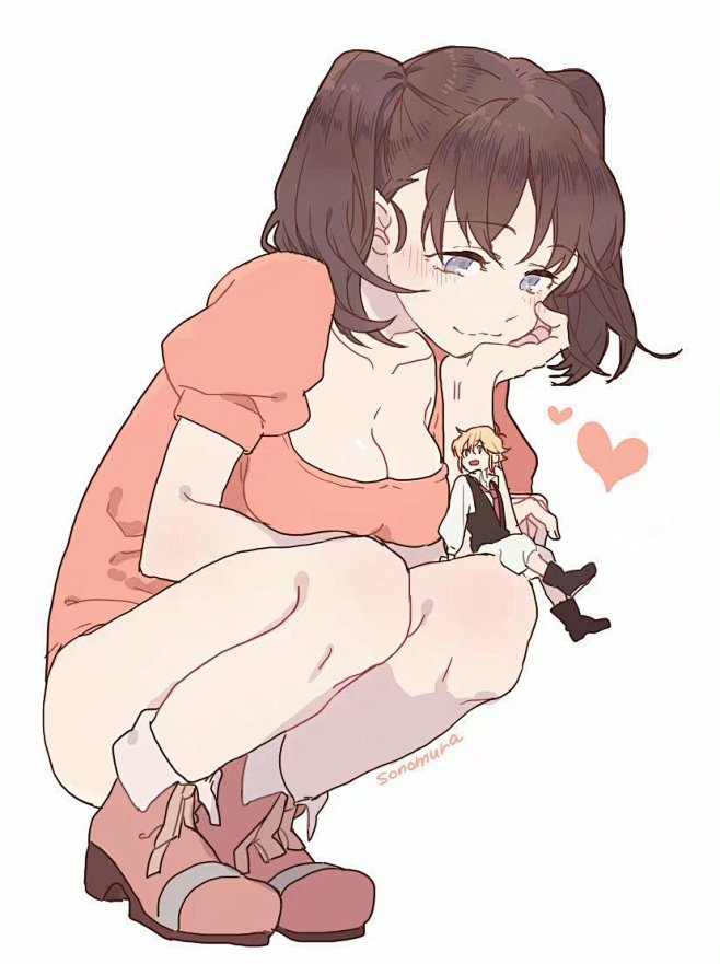 少女 蹲 托腮 小人