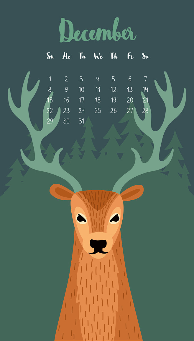 2019年可爱手绘森林动物矢量日历模版