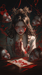 02166-650315725-A 20 year old Chinese red eyed girl with long black hair,dressed in a white Hanfu with big blood stains on her clothes,wrapped i