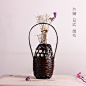 花器日式 花插 花瓶 竹编 复古 茶道摆件 陶瓷 插花器 摆件 自然-淘宝网