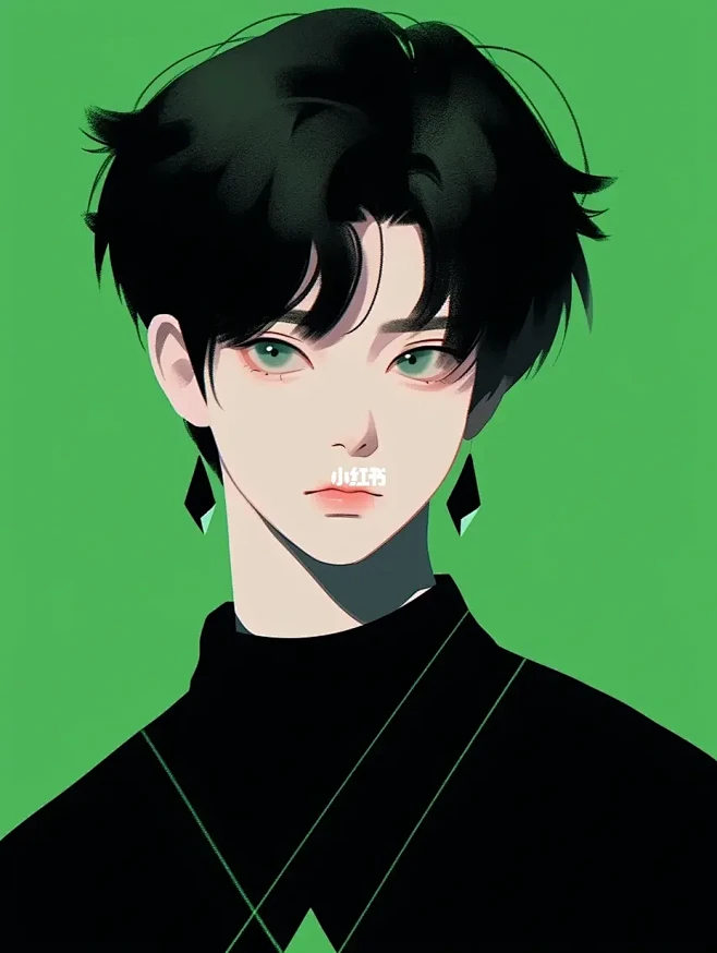 极简美学｜男生插画头像｜绿色系⑥