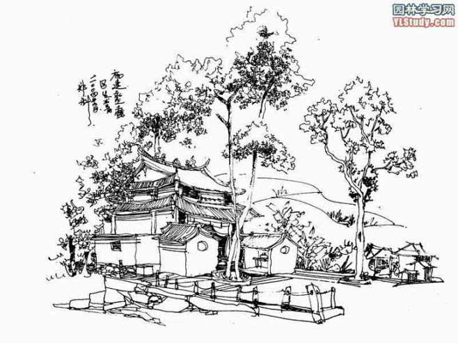 建筑钢笔手绘线稿速写写生素描效果图手绘效果图园林学习网10年专注最