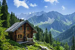 优美大自然高山小木屋