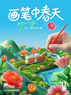 五一出游计划！10 张 AI 绘制的春日海报，色彩太美了！