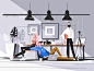 Designers working in studio kit8 flat vector illustration character woman man studio working designer