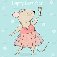 可爱的,贺卡,2020,酒瓶,新年前夕,衣服,鼠,玻璃杯,传统,雪