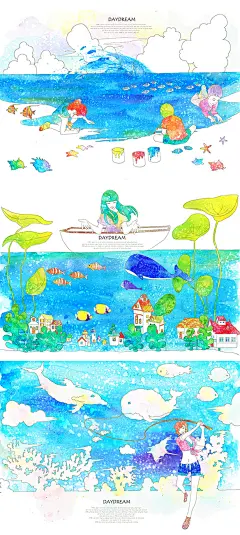 Z294韩国卡通手绘插画时尚炫彩渐变色美女背景PSD设计素材模板-淘宝网