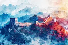 彩绘长城绘画图片