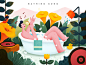 Bathing Song record flower bathtub music sing bathing illustration