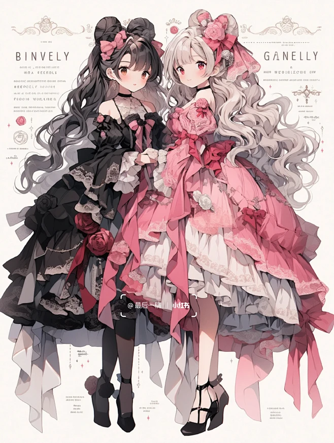 AI生成｜Lolita花嫁黑粉双子-花瓣网