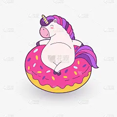 可爱的卡通魔法独角兽。矢量插图。模板印刷，背景，纹理，墙纸，明信片。充气环甜甜圈