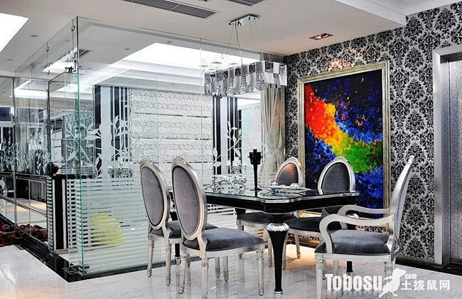 最新现代时尚餐厅手绘墙装饰图片