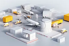 白色3d飞机场建筑停车场